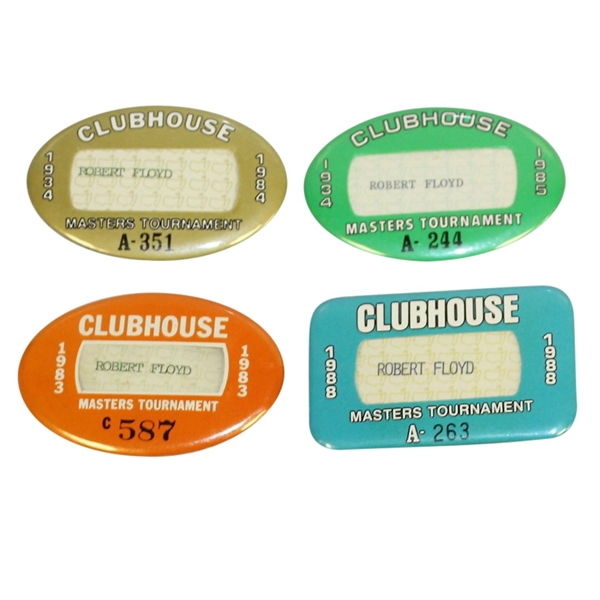 Robert Floyd's 1983, 1984, 1985, & 1988 Masters Tournament Clubhouse Badges