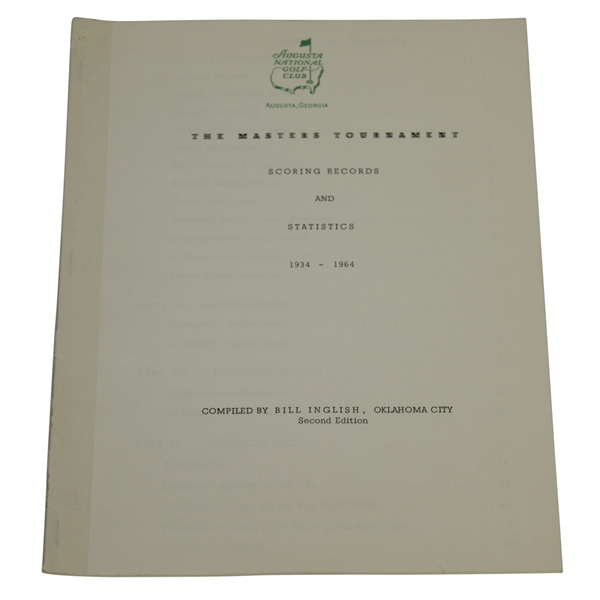 1965 Masters Tournament Scoring Records & Statistics Booklet Compiled by Bill Inglish