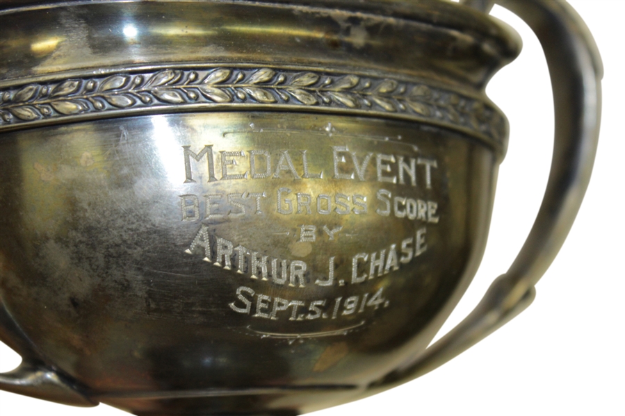 1914 Silver Plate Loving Cup Brockton (MA) CC Crest Medal Event - Best Gross Score By Arthur J. Chase