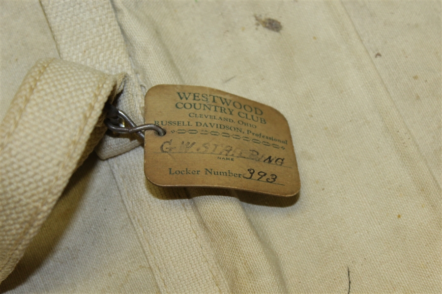 Tan Canvas Vintage Club Carrying Bag marked 'G. W. Streibing' w/ Westwood Country Club Tag