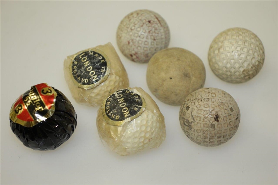 Seven Classic Mesh Golf Balls - Three Original Wrappers - Dunlop 65 & London (x2)