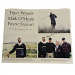 Tiger Woods, Payne Stewart & Mark O Meara Signed 1998 Waterville Golf Links Poster JSA ALOA