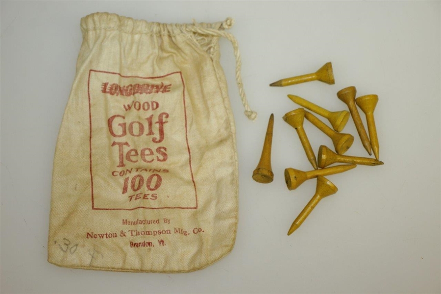 Vintage Longdrive Wood Golf Tees Canvas Tee Bag with Tees - Newton & Thompson - Crist Collection
