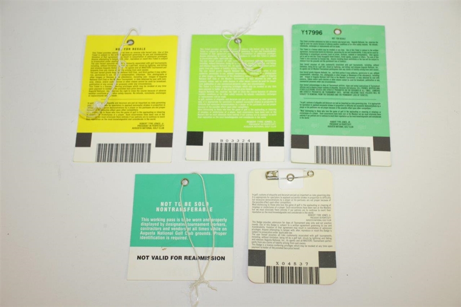 Five Masters Tickets/Badges - 1996, 1997, 1998(x2), & 2003