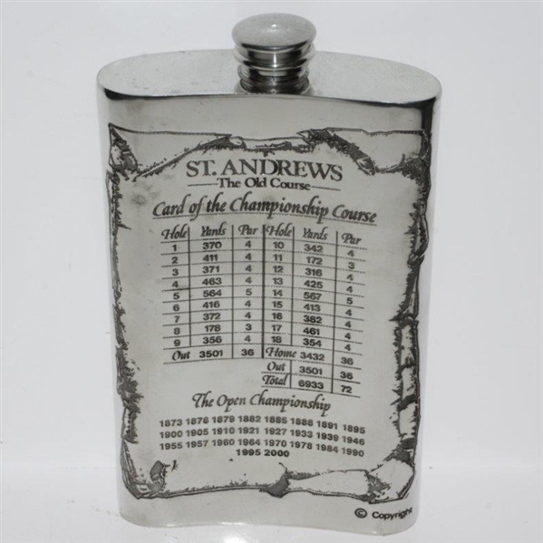 St. Andrews 'The Old Course' Pewter Flask with Course Layout - Excellent Condition