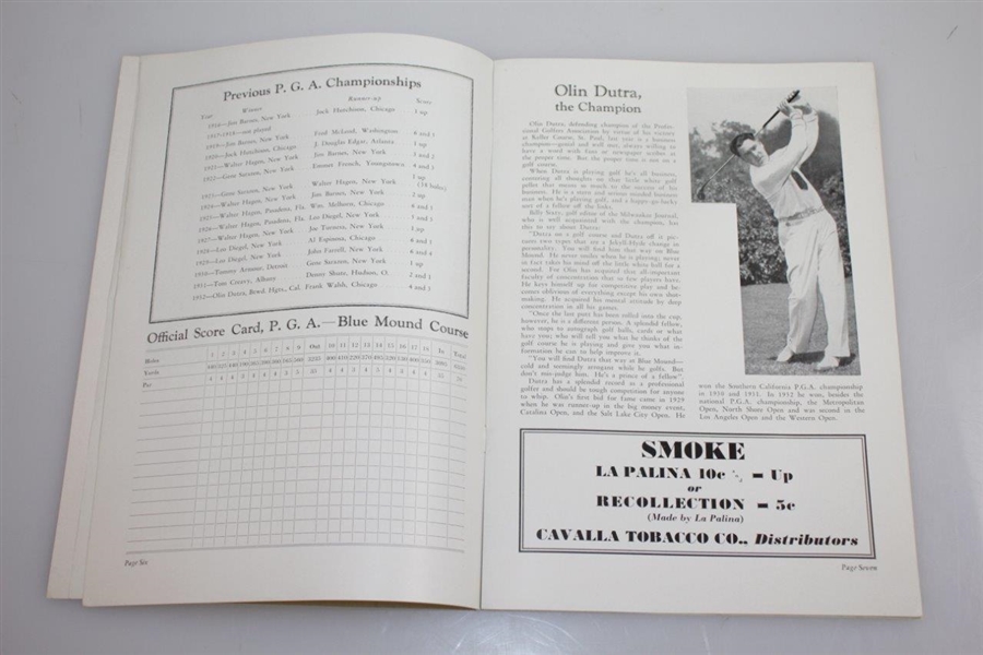 1933 PGA Championship at Blue Mound CC Program - Gene Sarazen Winner