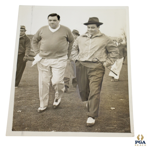 Babe Ruth & John Montague 1937 Wire Photo from Charity Match Against Babe Zaharias