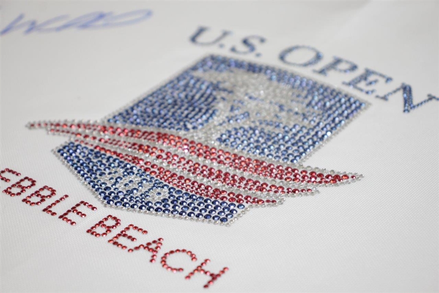 Gary Woodland Signed 2019 US Open at Pebble Beach Bling 'Embroidered' White Flag JSA #DD51539