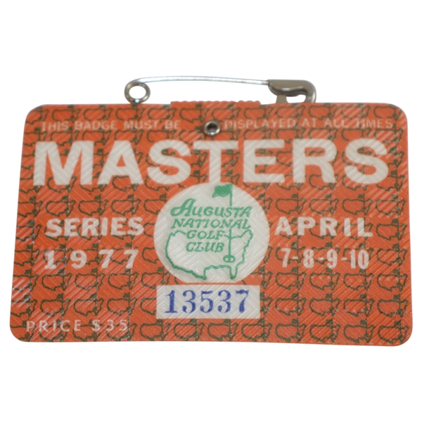 1977 Masters Tournament Series Badge #13537 - Tom Watson Win