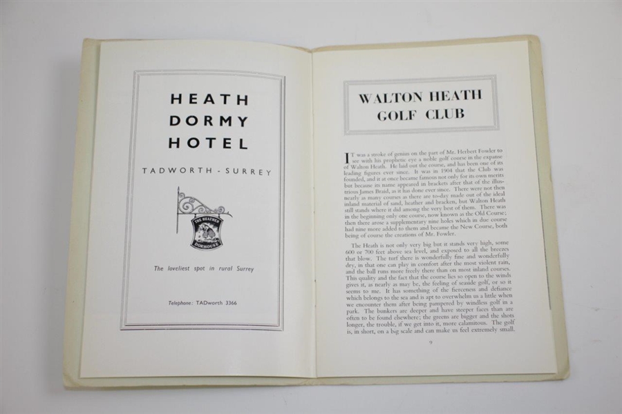 1953 Walton Heath Golf Club Official Handbook by Bernard Darwin - Great Condition