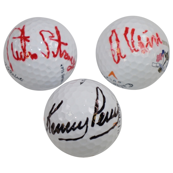 Curtis Strange, Kenny Perry, & Anthony Kim Signed Ryder Cup Logo Golf Balls JSA ALOA