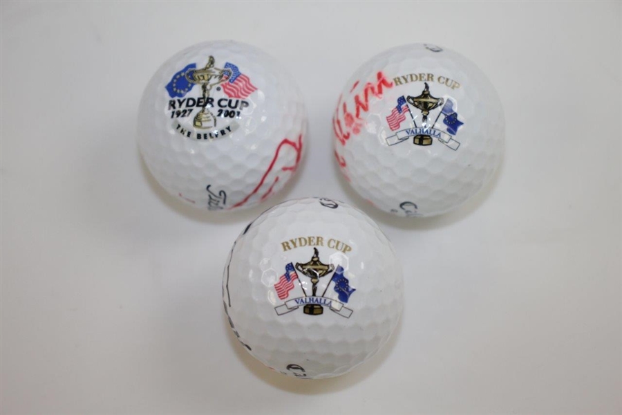 Curtis Strange, Kenny Perry, & Anthony Kim Signed Ryder Cup Logo Golf Balls JSA ALOA