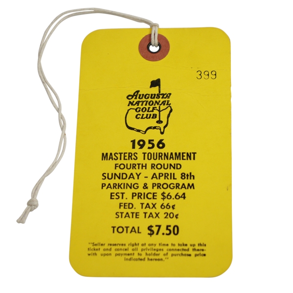 1956 Masters Tournament Final Round Ticket #399 with Original String - Low Number
