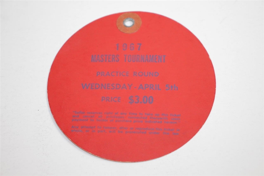 1967 Masters Tournament Wednesday Ticket #5528 - Arnold Palmer Par 3 winner