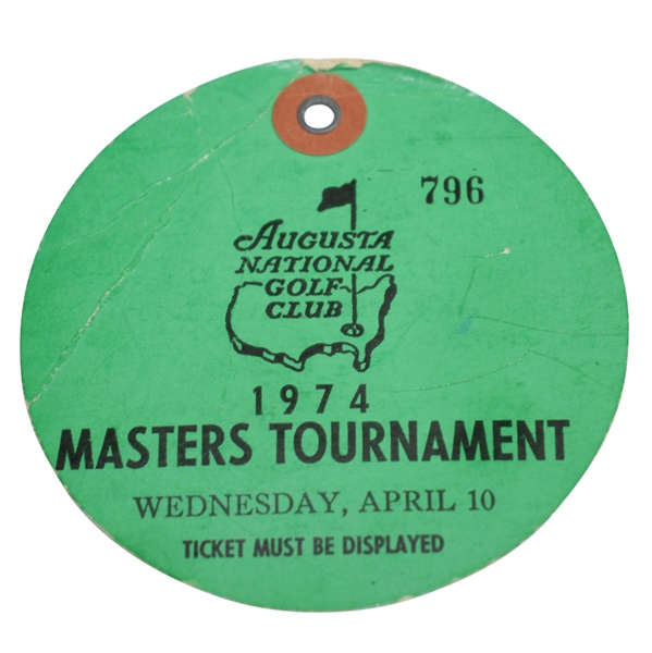 1974 Masters Tournament Wednesday Ticket #796 - Sam Snead 1st Repeat Par 3 Champ