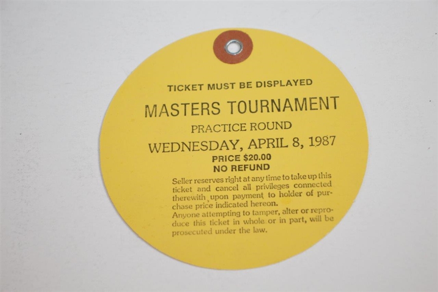1987 Masters Tournament Wednesday Ticket #25052 - Ben Crenshaw Par 3 Winner