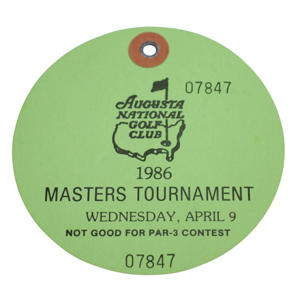 1986 Masters Tournament Wednesday Ticket #07847 - Gary Koch Par 3 Champ