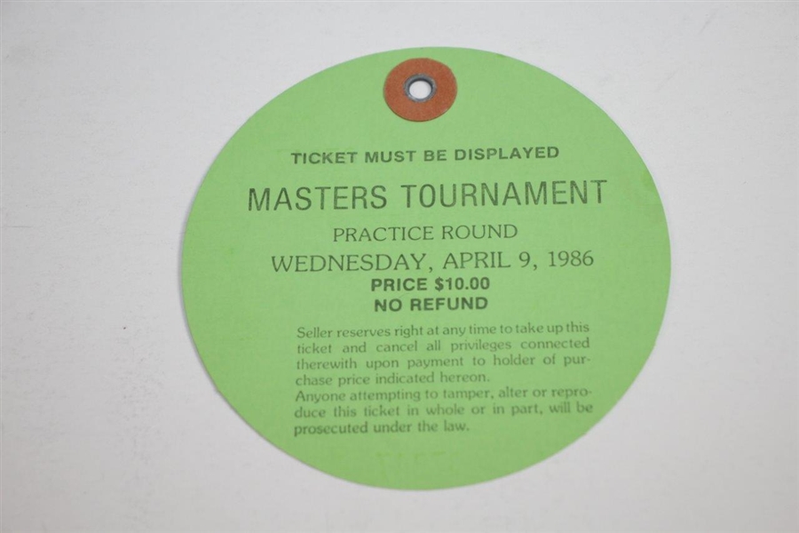 1986 Masters Tournament Wednesday Ticket #07847 - Gary Koch Par 3 Champ