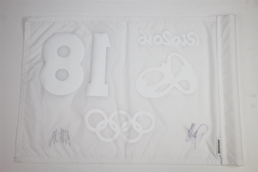 Bubba Watson & Dustin Johnson Signed 2016 Rio Olympics Golf Flag JSA ALOA