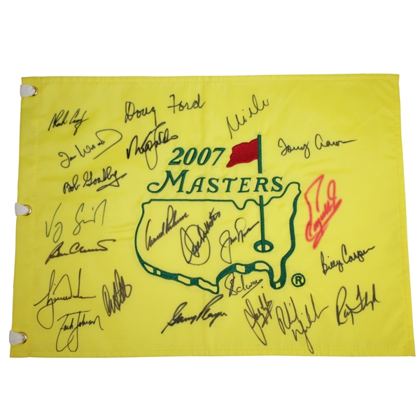 Doug Ford's 2007 Masters CHAMPS Dinner Signed Flag with Arnie, Jack, Seve Middle JSA ALOA