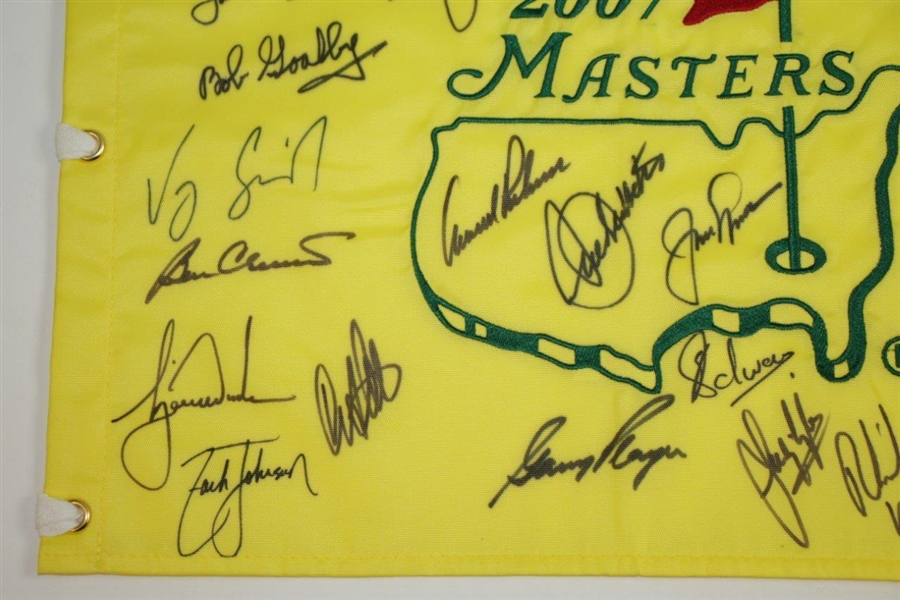 Doug Ford's 2007 Masters CHAMPS Dinner Signed Flag with Arnie, Jack, Seve Middle JSA ALOA