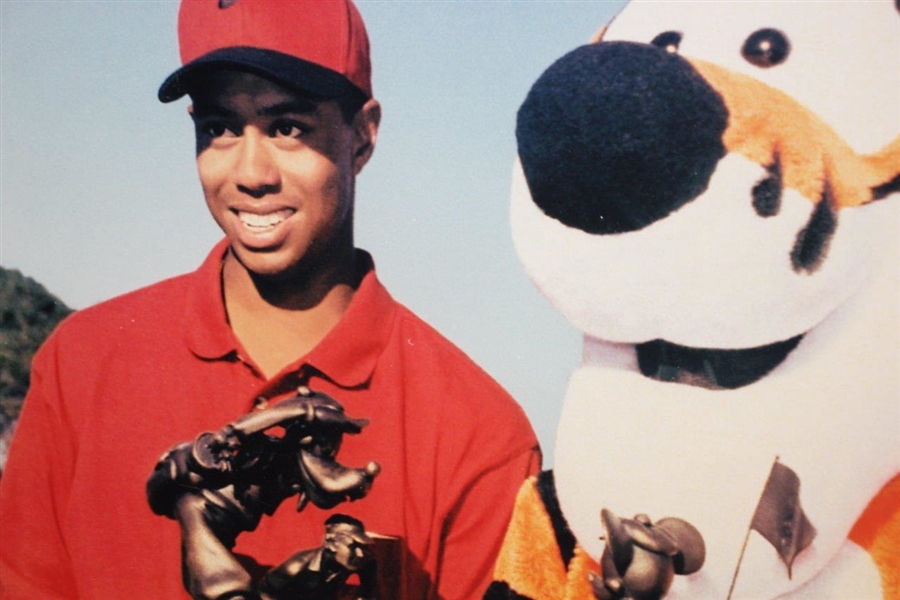 Tiger Woods Signed 1996 Disney Classic w/ 'Tigger the Tiger' & Trophy 16x20 Photo - 2nd Win JSA ALOA