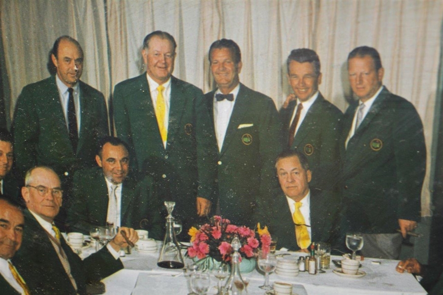 1958 Masters Champions Dinner Photo with Jones, Wood, Smith, others in Green Jackets