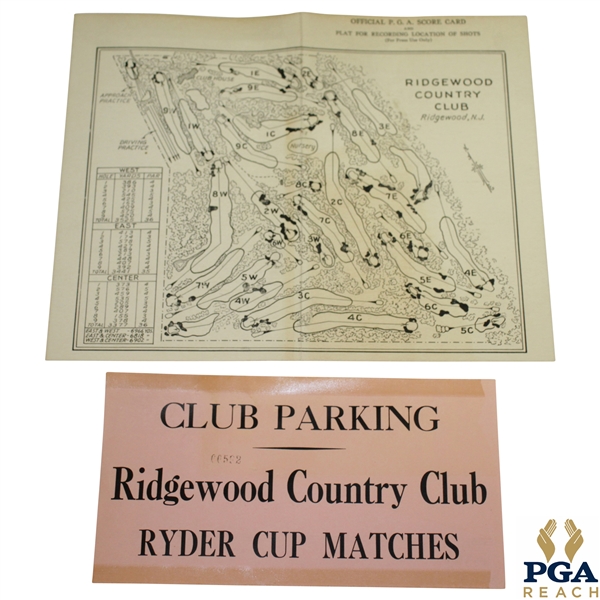 1935 Ryder Cup at Ridgewood Country Club Official Parking Pass & Scorecard with Map