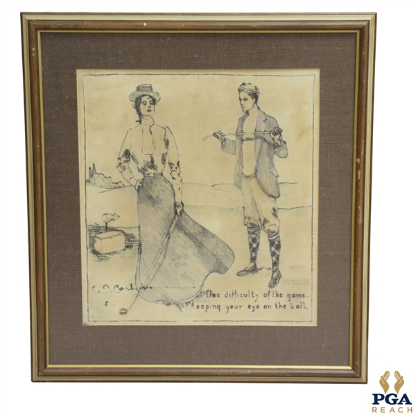 1899 Life Magazine Original Stitched Tapestry Of Golfing Couple