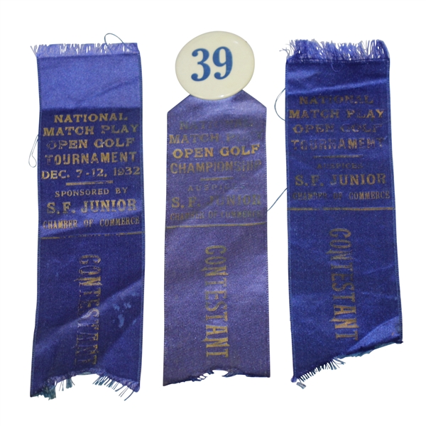 1932 National Match Play Open at The Olympic Club San Francisco Contestant Ribbons