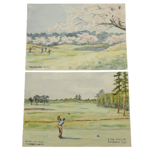 Two Tasuke Maebara Hand Painted Japanese Postcards - Sagami CC & Ibaragi CC