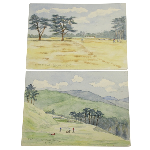 Two Tasuke Maebara Hand Painted Japanese Postcards - Yumoto CC & Sagami CC