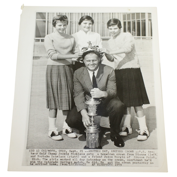 Jack Nicklaus 1959 US Amateur Trophy with Crown & Girls Wire Photo