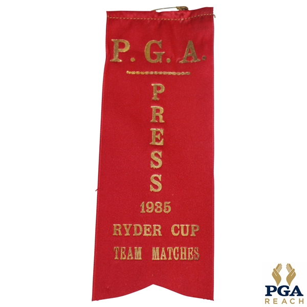 1935 Ryder Cup Team Matches P.G.A. Press Red Ribbon - Excellent Condition