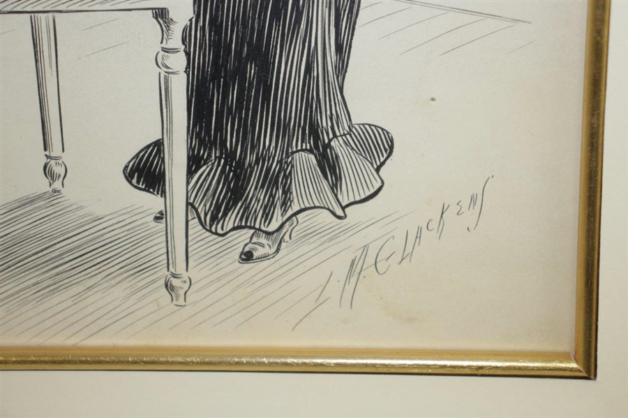 1902 Pen And Ink On Board Magazine Illustration Signed by Artist L.M. Glakens - Framed