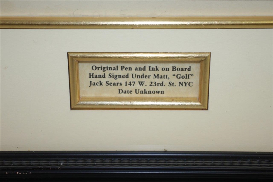 Original Pen and Ink on Board Golf Signed by Artist Jack Sears - Framed