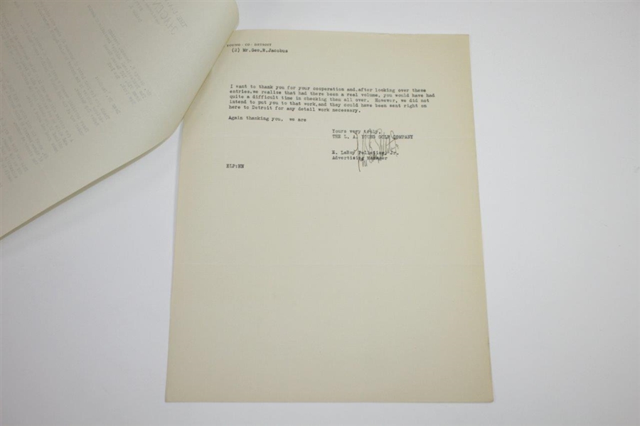 1935 Hagen Products Letter to PGA's Jacobus Regarding Hagen's Nominations for Ryder Cup Matches 