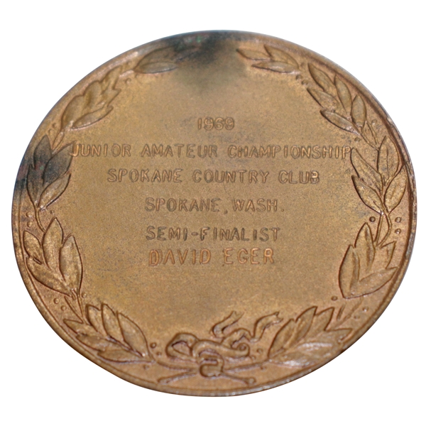 1969 USGA Junior Amateur Championship Semi-Finalist Medal Awarded to David Eger