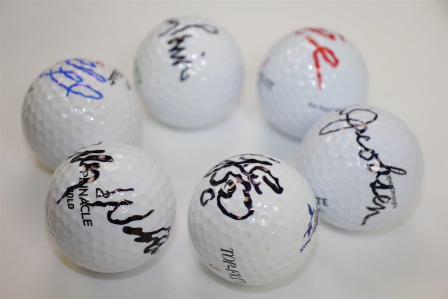 Peter Jacobsen, Tom Lehman, Fred Funk, Tom Lehman, Bobby Watkins, & Jose Coceros Signed Golf Balls JSA ALOA