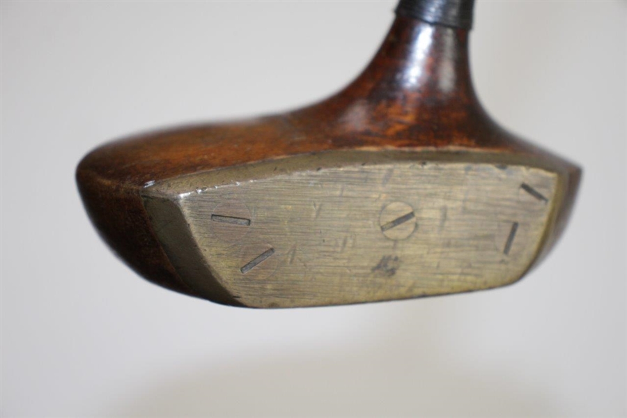 W Collins Oval Near-Center Shafted Mallet Putter with Brass Plate Face - Wright & Ditson Shaft Stamp
