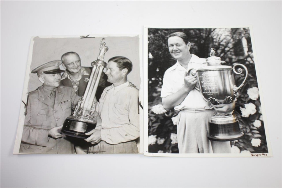 Four Byron Nelson Vintage Type-1 Wire Photos - Three Trophy Photos & One Action