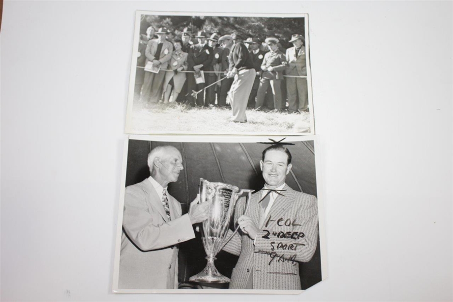 Four Byron Nelson Vintage Type-1 Wire Photos - Three Trophy Photos & One Action