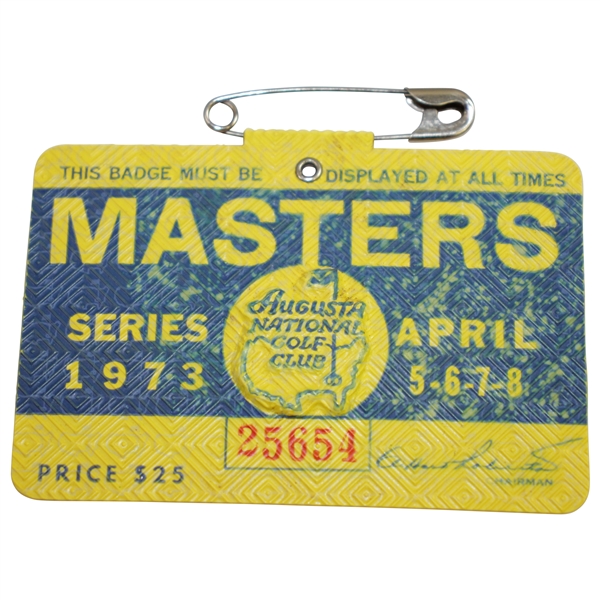 1973 Masters Tournament Series Badge #25654 - Tommy Aaron Winner