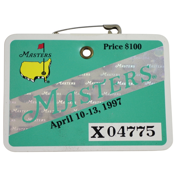 1997 Masters Tournament Series Badge #X04775 - Tiger Woods First Green Jacket