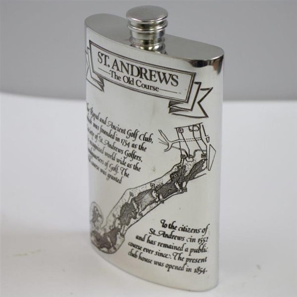 St. Andrews 'The Old Course' Pewter Flask with Course Layout - Excellent Condition with Original Funnel & Box