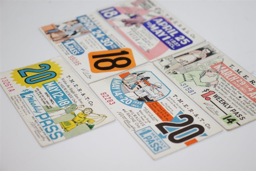 1936-1940 Colorful Golf Themed Milwaukee Railroad Tickets/Passes - Five