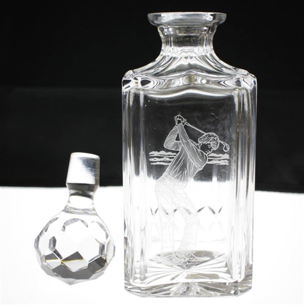 Classic Edinburgh Crystal Liquor Decanter with Etched Pre-Swing Golfer - Includes Glass Stopper