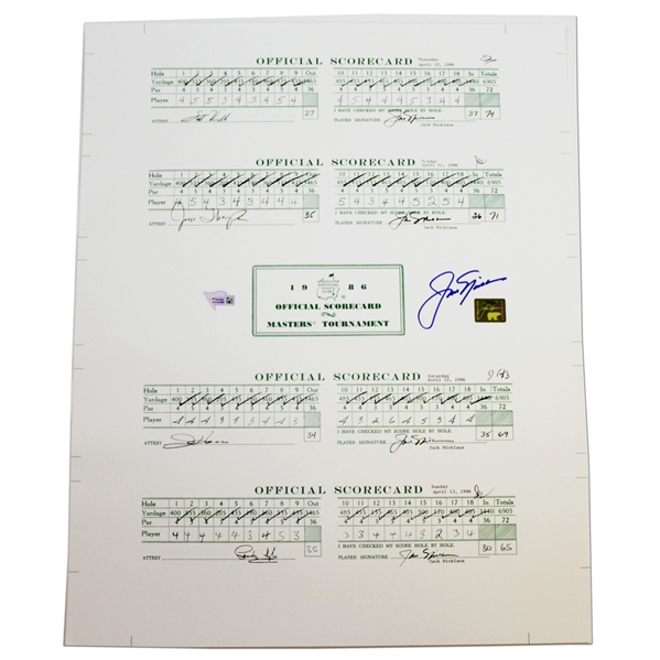 Jack Nicklaus Signed 1986 Masters Tournament Scorecard Display - Golden Bear Hologram