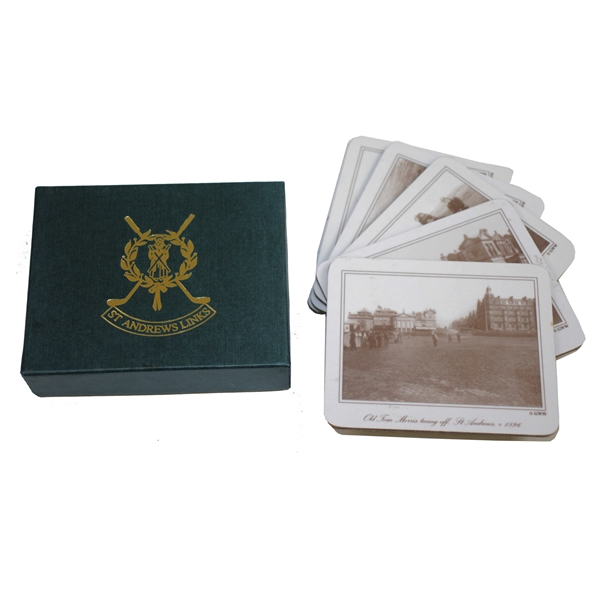 Classic Set of Five St. Andrews Links Golf Themed/Photo Coasters with Box