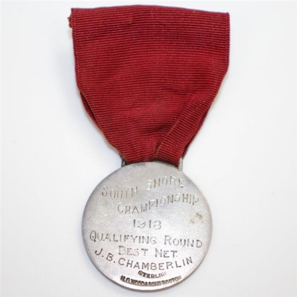 1918 Crow Point Golf Club South Shore Championship Sterling Best Net Medal Won by J.B. Chamberlin